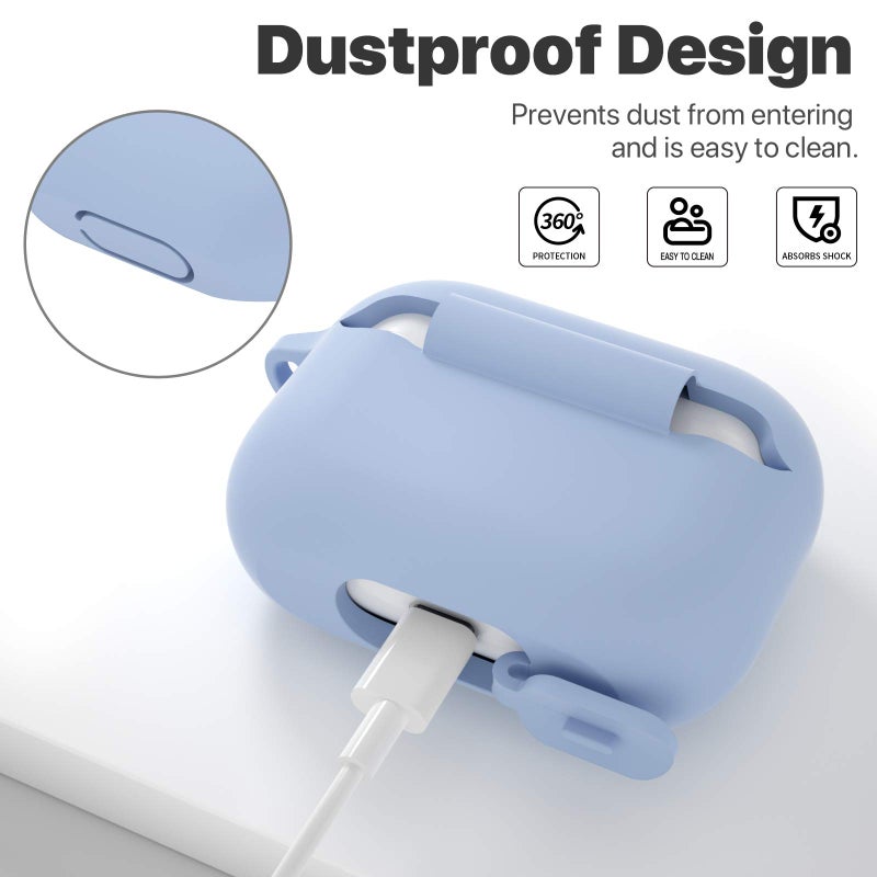 ATUAT for AirPods Pro 1st/2nd Generation Case Cover, Protective Silicone Skin Accessories with Keychain for Women Men for Apple AirPods Pro 2019/2022 Charging Case,Front LED Visible-Light/Denim Blue - Image 4